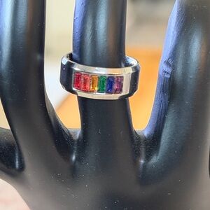 EUC~Woman’s Size 6 Vintage Multicolor Rhinestone Silver Tone Ring